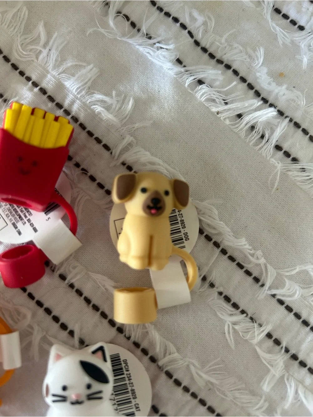⭐️ NEW Set of 4 Novelty Straw Covers Toppers Fries Dog Cat Pizza Silicone